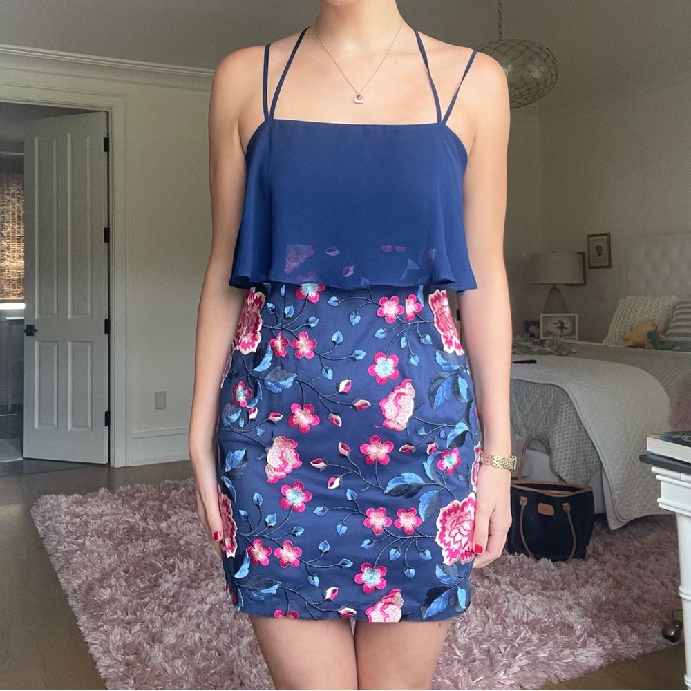 Aidan by Aidan Mattox Navy Floral Mini Dress